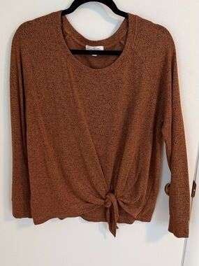 nine britton Tie-Front Long Sleeve Top - Rust